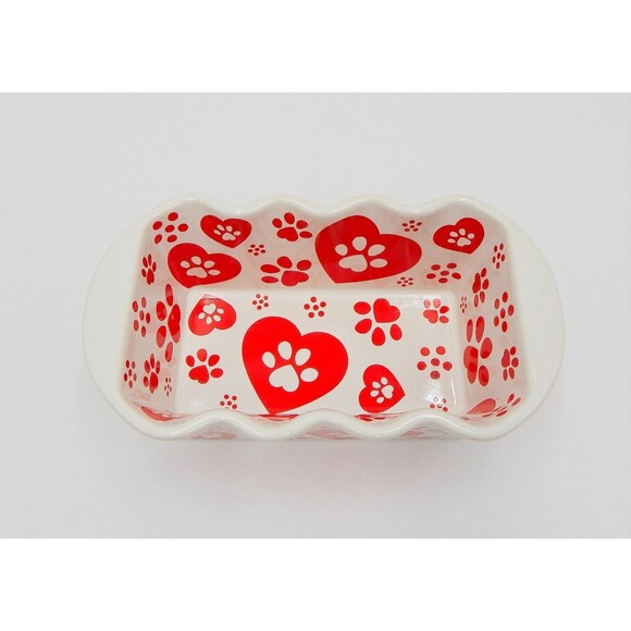 Temp-Tations By Tara Dog Paws Small Loaf Pan Red Bakeware 12 Oz Hearts Prints - Picture 5 of 10